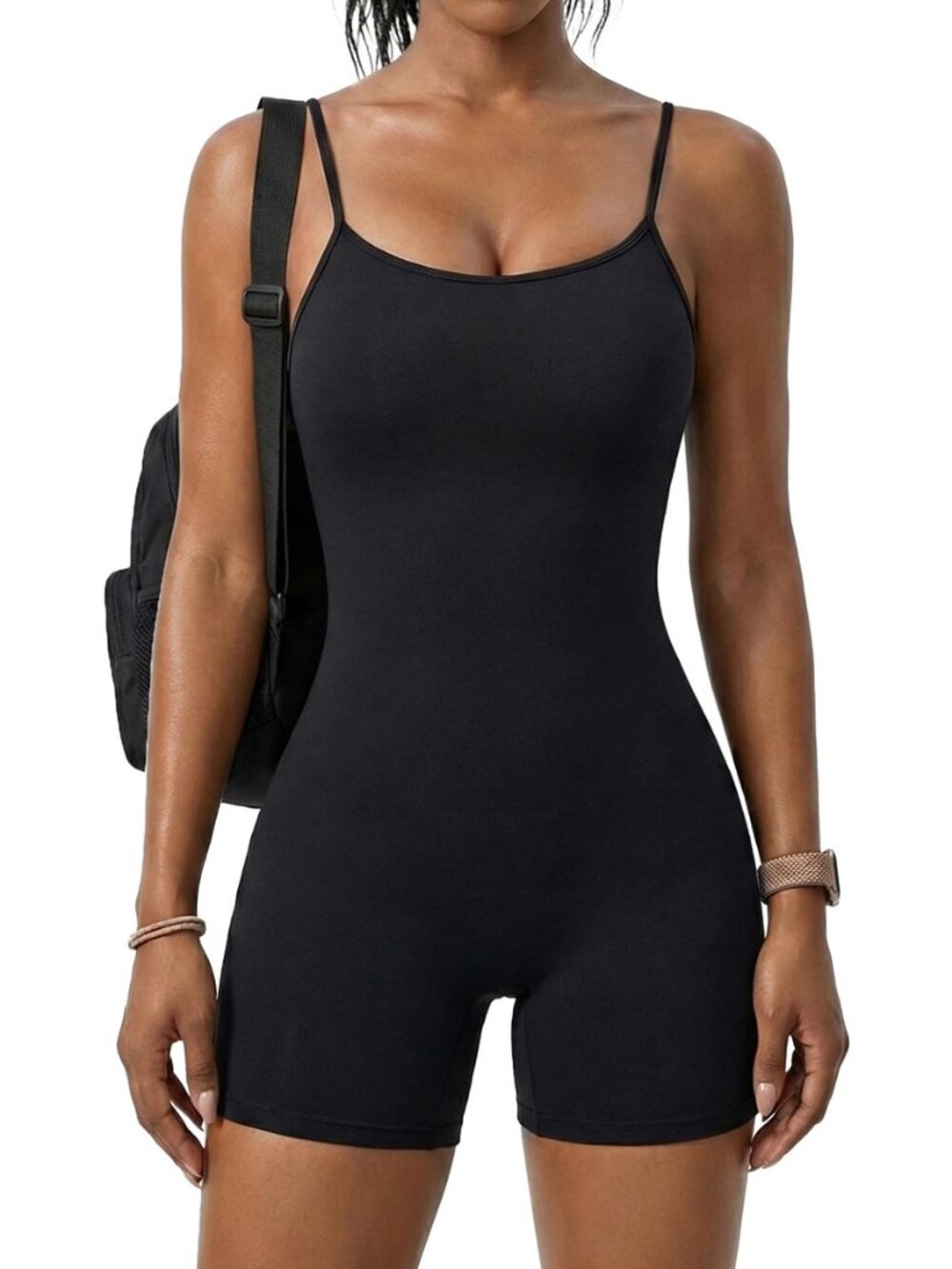 Workout Jumpsuits for Women Seamless One Piece Shorts Romper Spaghetti Strap